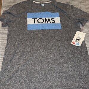 TOMS Heather Gray and Sky Blue Tee, size L